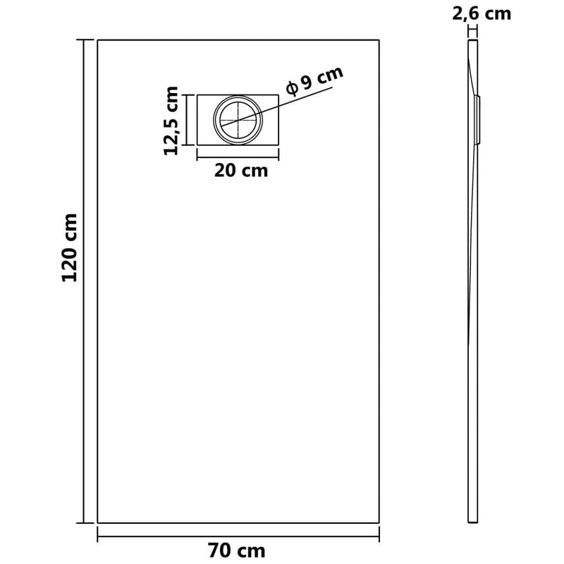 Shower Base Tray SMC Black 120x70 cm