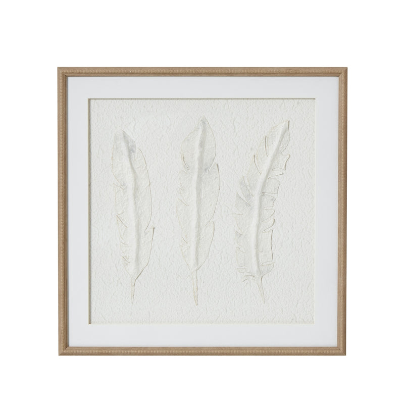 Solli White Feathers Art Mounted In Beaded Frame