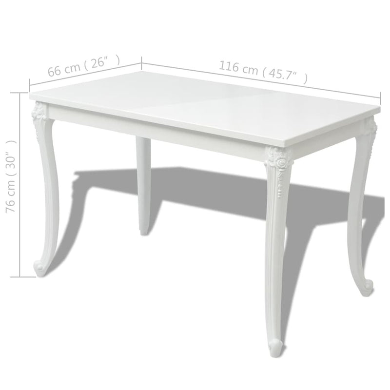 Dining Table 116x66x76 cm High Gloss White