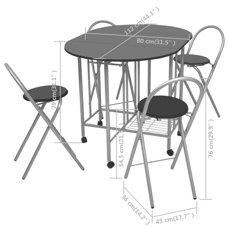 Five Piece Folding Dining Set MDF Black