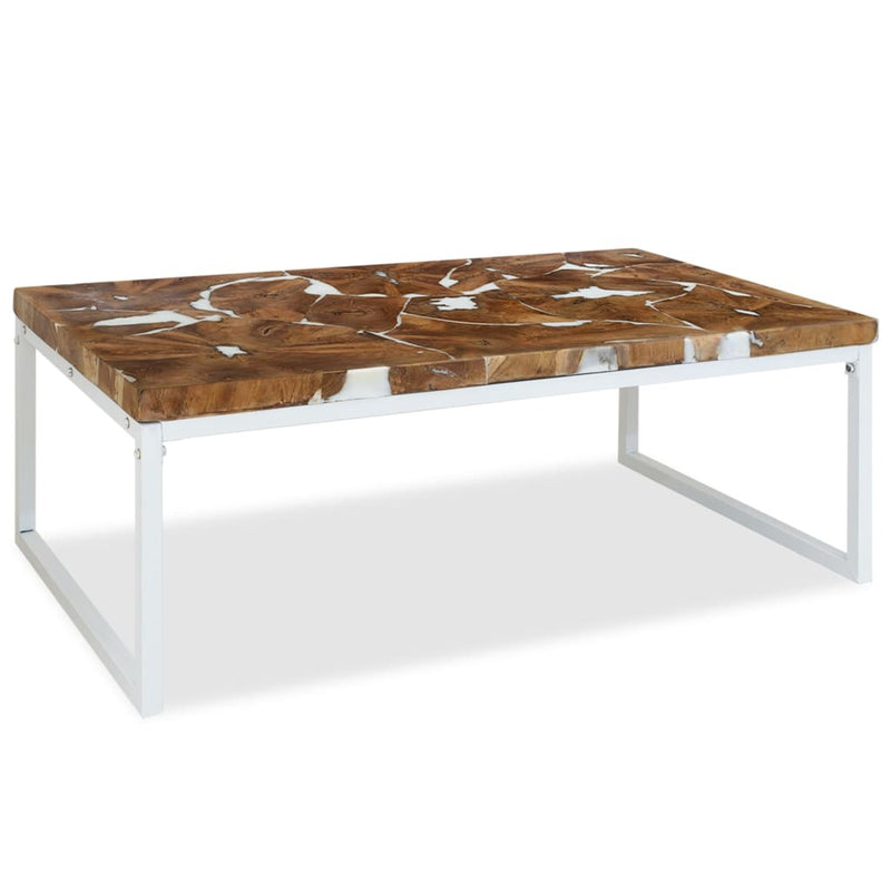 Coffee Table Teak Resin 110x60x40 cm White and Brown