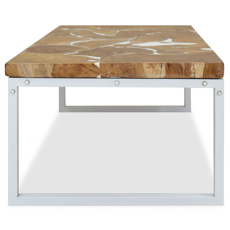 Coffee Table Teak Resin 110x60x40 cm White and Brown