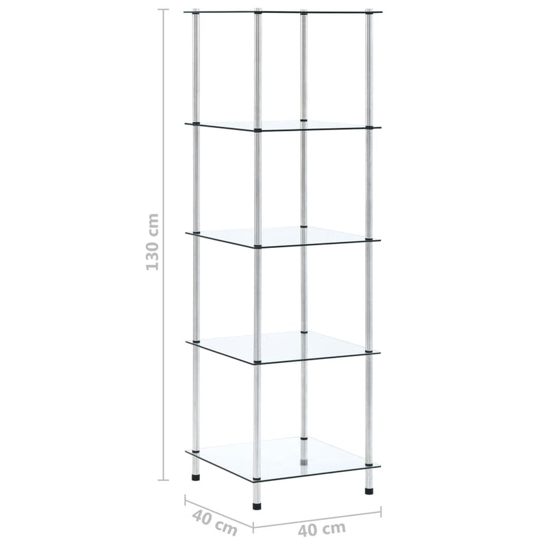 5-Tier Shelf Transparent 40x40x130 cm Tempered Glass