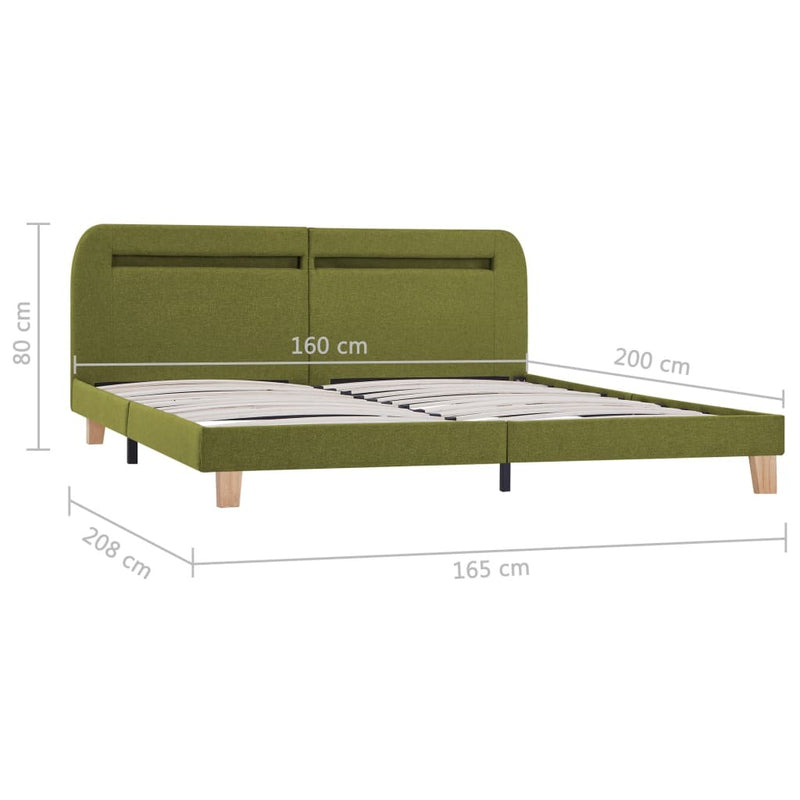 Bed Frame with LED without Mattress Green Fabric 150x200 cm King Size