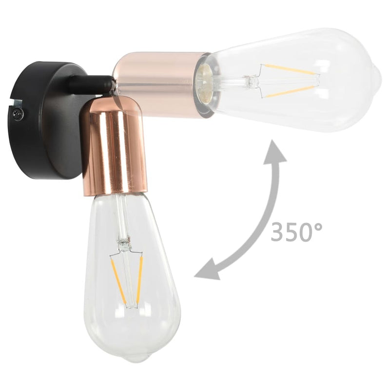 Spot Lights 2 pcs with Filament Bulbs 2 W Black and Copper E27