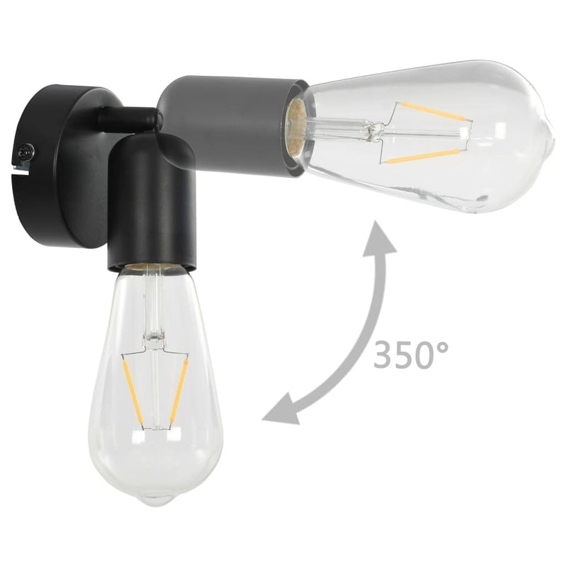 Spot Lights 2 pcs with Filament Bulbs 2 W Black E27