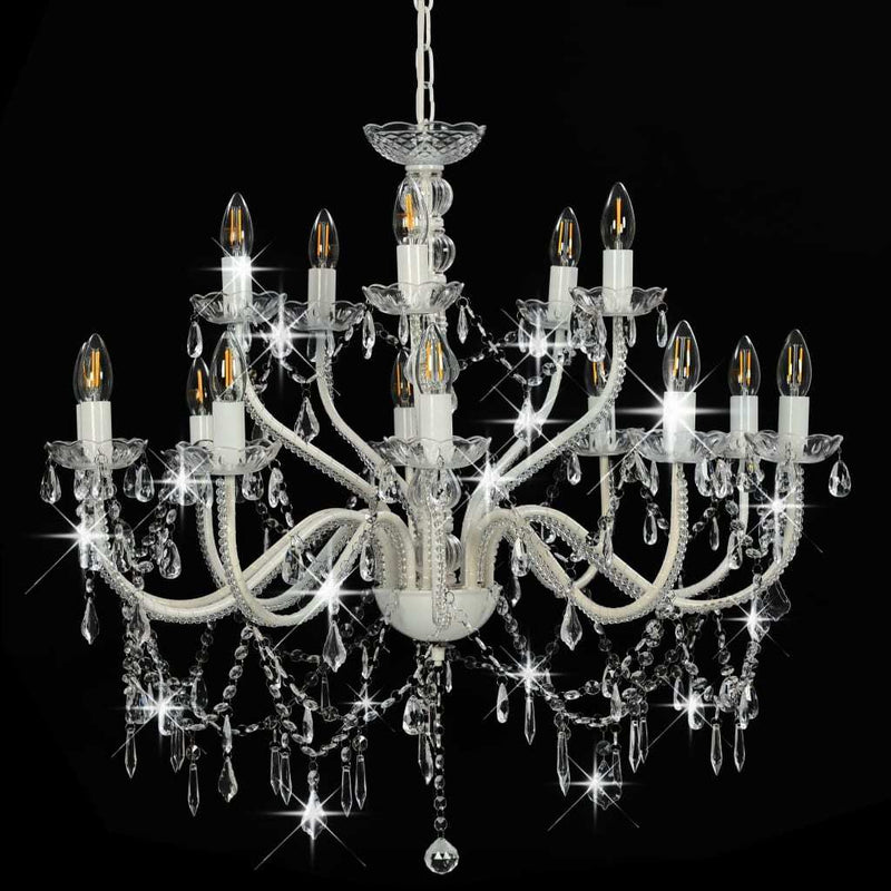 Chandelier 2-layer White 15 x E14 Bulbs