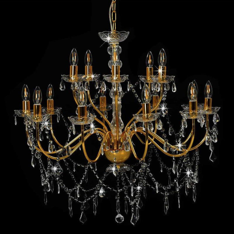 Chandelier 2-layer Golden 15 x E14 Bulbs