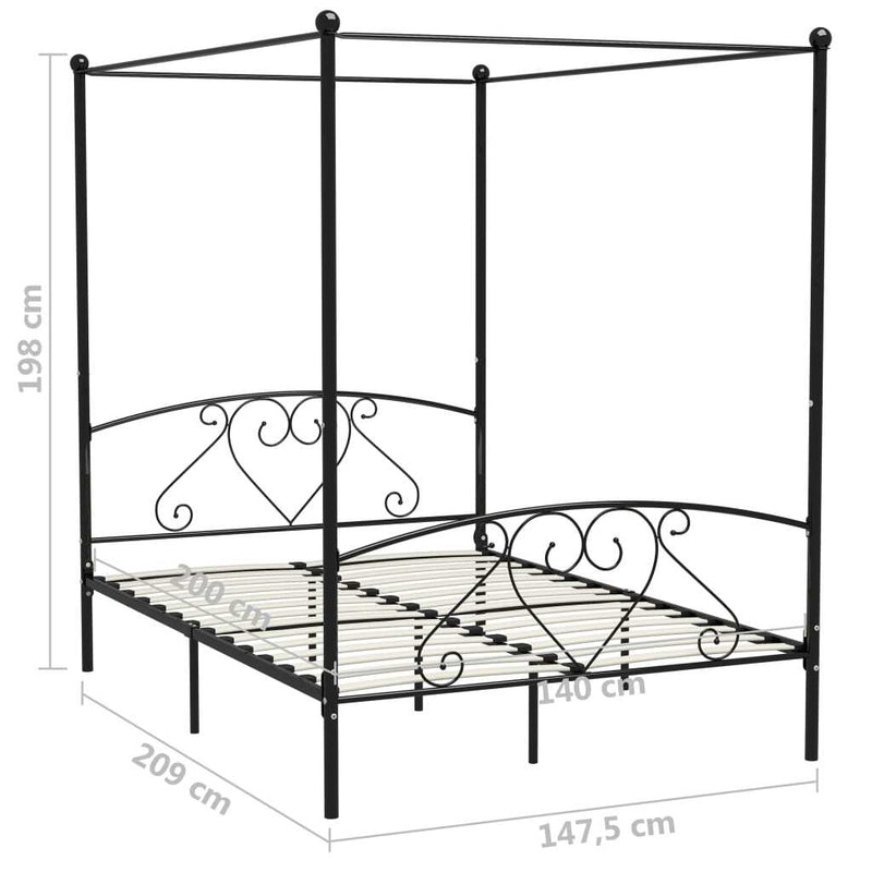 Bed Frame without Mattress with Canopy Black 140x200 cm Metal