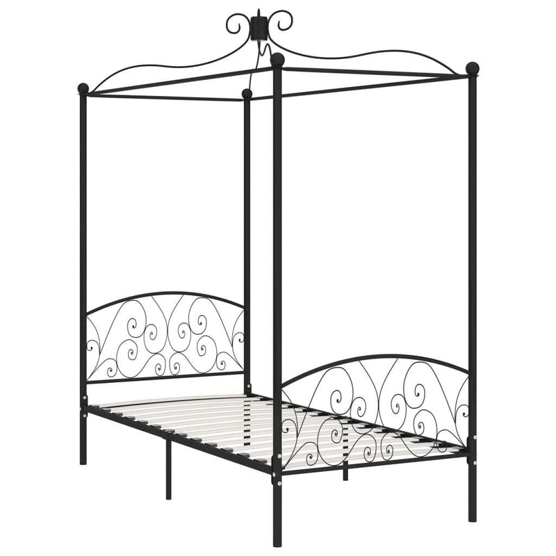 284474  Canopy Bed Frame without Mattress Black Metal 90x200 cm