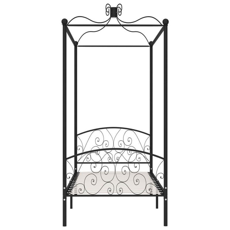 284474  Canopy Bed Frame without Mattress Black Metal 90x200 cm