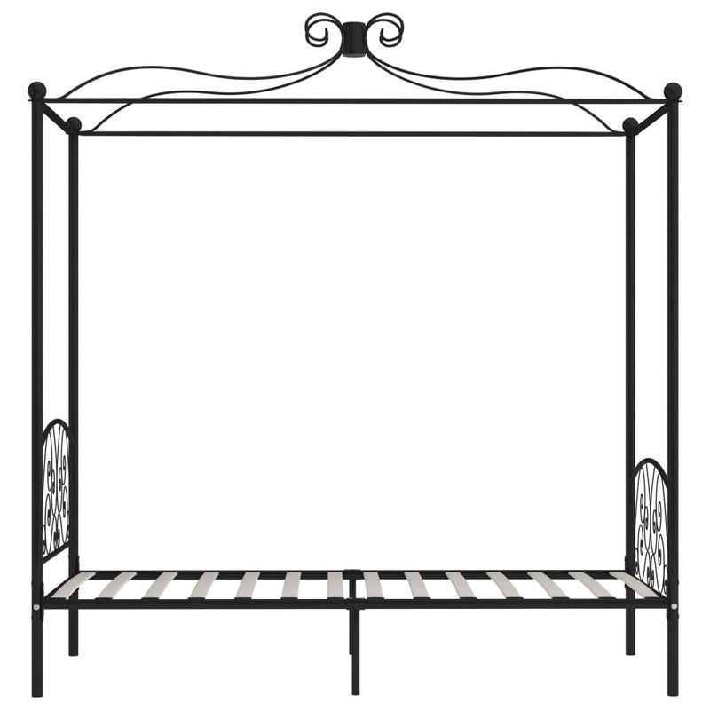 284474  Canopy Bed Frame without Mattress Black Metal 90x200 cm