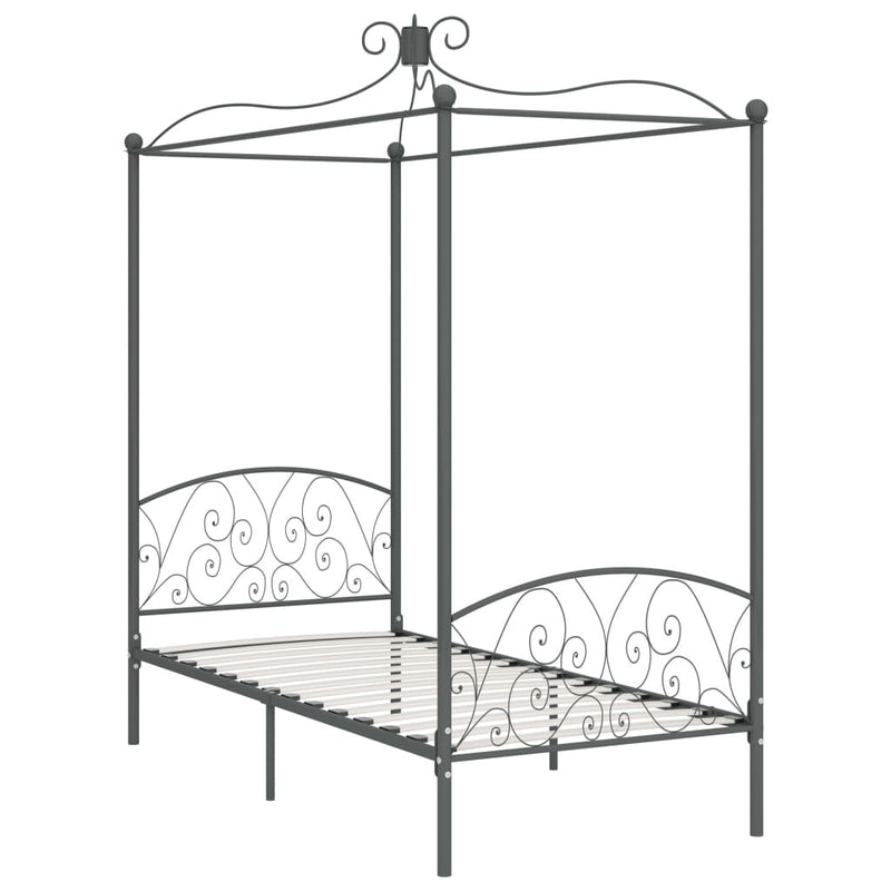 284480  Canopy Bed Frame without Mattress Grey Metal 90x200 cm