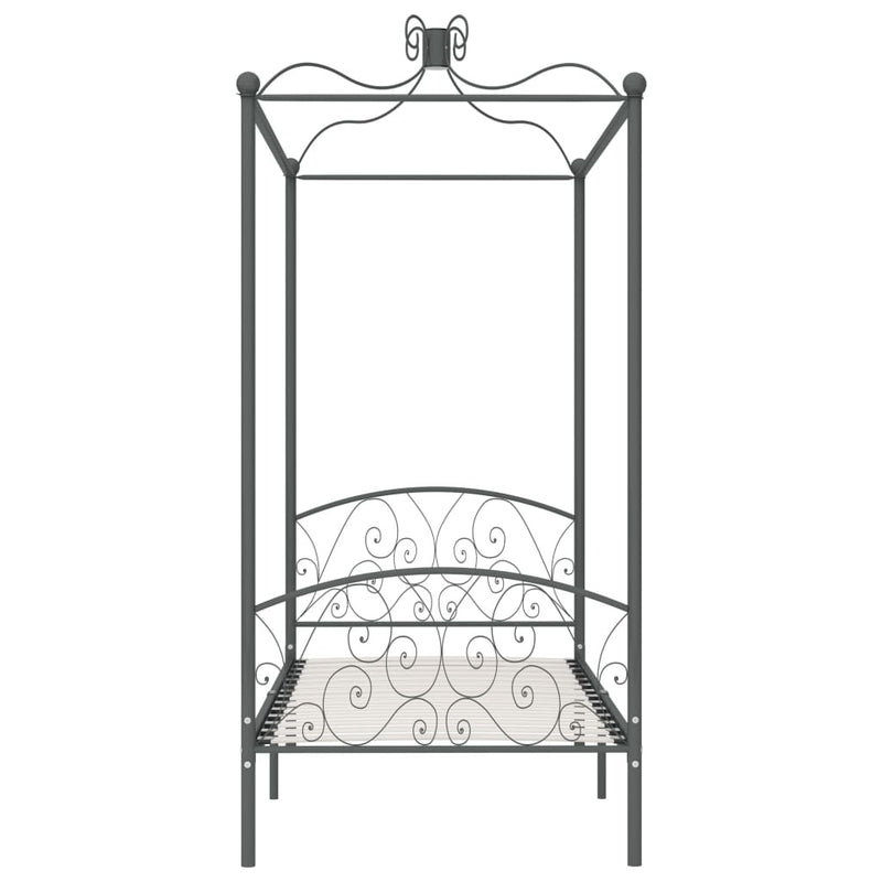 284480  Canopy Bed Frame without Mattress Grey Metal 90x200 cm