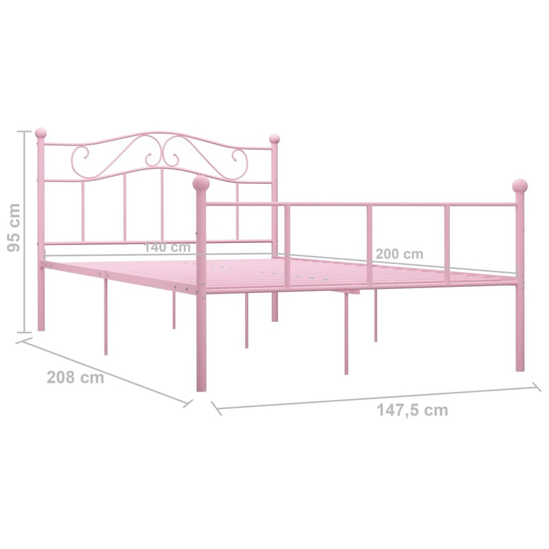 284540  Bed Frame without Mattress Pink Metal 140x200 cm