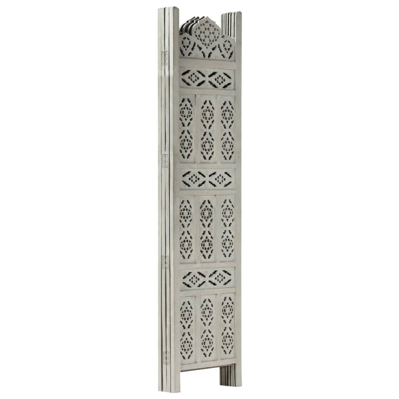 Hand carved 4-Panel Room Divider Grey 160x165 cm Solid Mango Wood