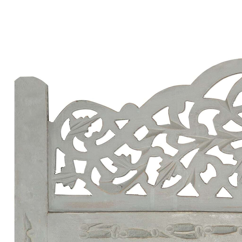 Hand carved 4-Panel Room Divider Grey 160x165 cm Solid Mango Wood