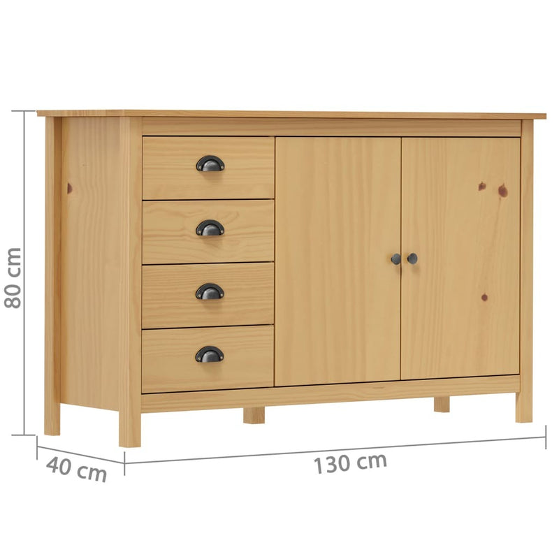 Sideboard Hill Honey Brown 130x40x80 cm Solid Pine Wood