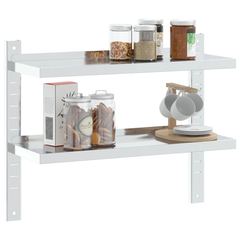 2-Tier Wall Shelf 75x23.5x60 cm Silver Stainless Steel