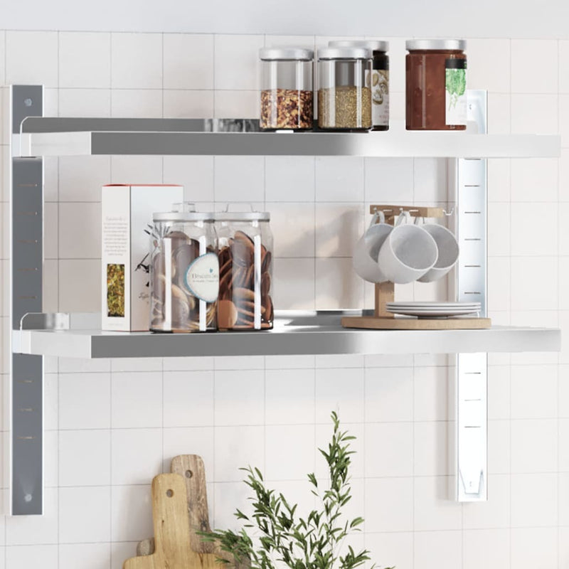 2-Tier Wall Shelf 75x23.5x60 cm Silver Stainless Steel