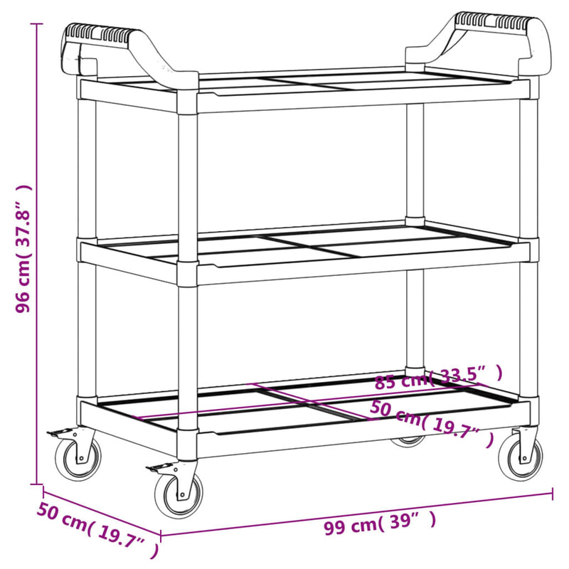 3-Tier Trolley Grey 99x50x96 cm Aluminium