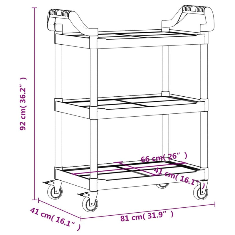 3-Tier Trolley Grey 81x41x92 cm Aluminium