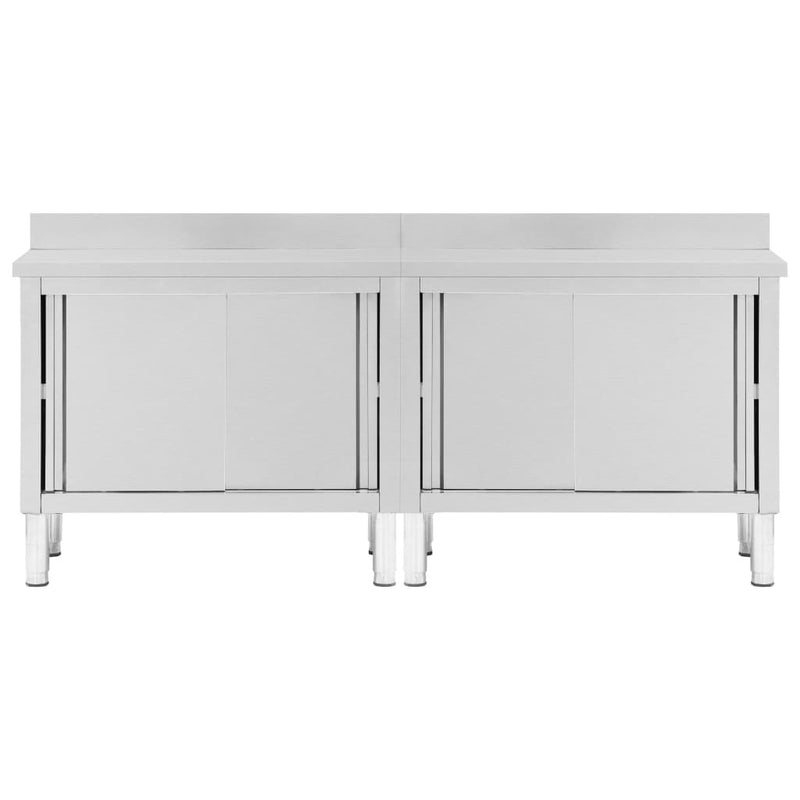 Work Tables with Sliding Doors 2pcs 200x50x(95-97)cm Stainless Steel