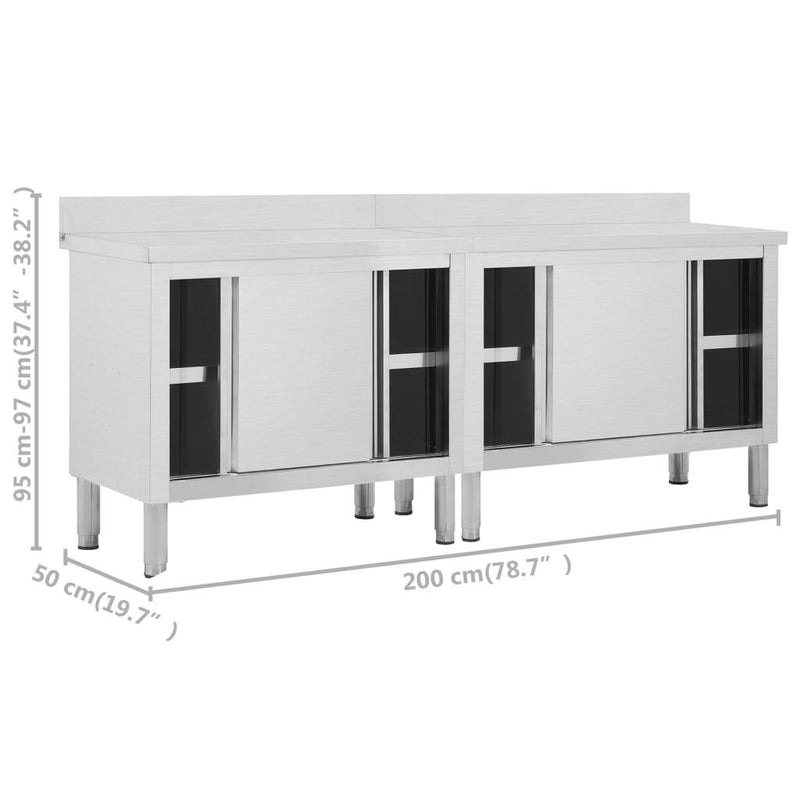 Work Tables with Sliding Doors 2pcs 200x50x(95-97)cm Stainless Steel