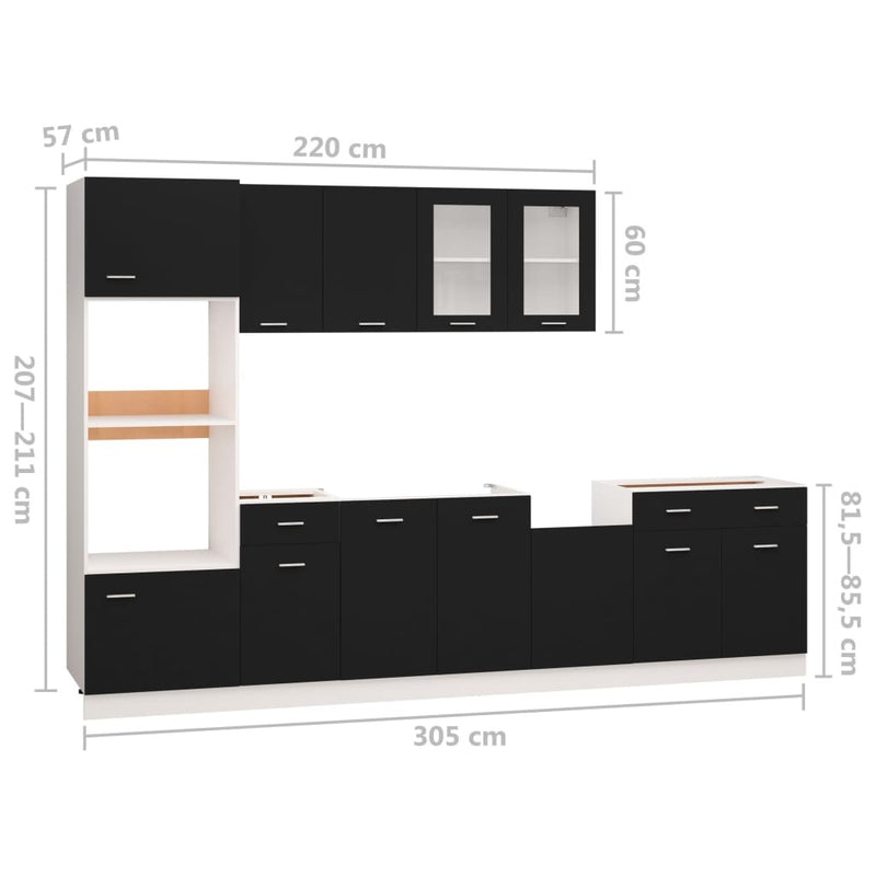 7 Piece Kitchen Cabinet Set Black Engineered Wood