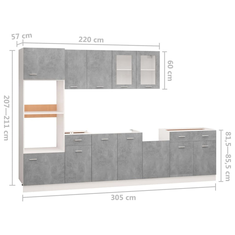 vidaXL 7 Piece Kitchen Cabinet Set Concrete Grey Engineered Wood