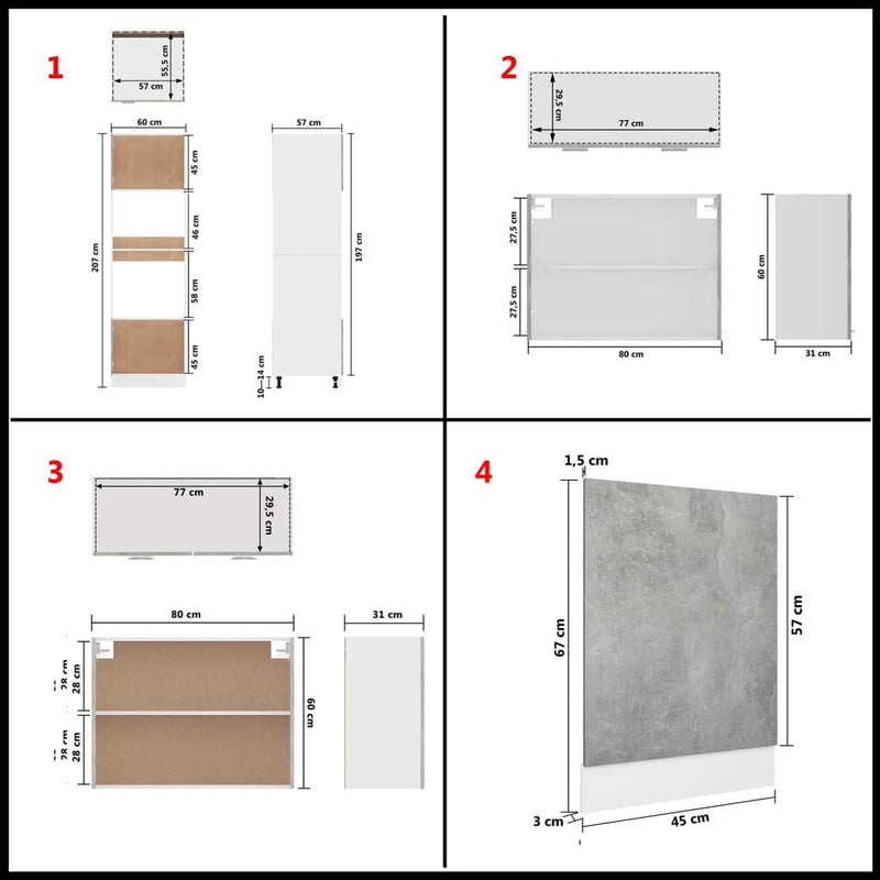 vidaXL 7 Piece Kitchen Cabinet Set Concrete Grey Engineered Wood