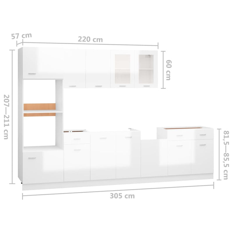 7 Piece Kitchen Cabinet Set High Gloss White Engineered Wood