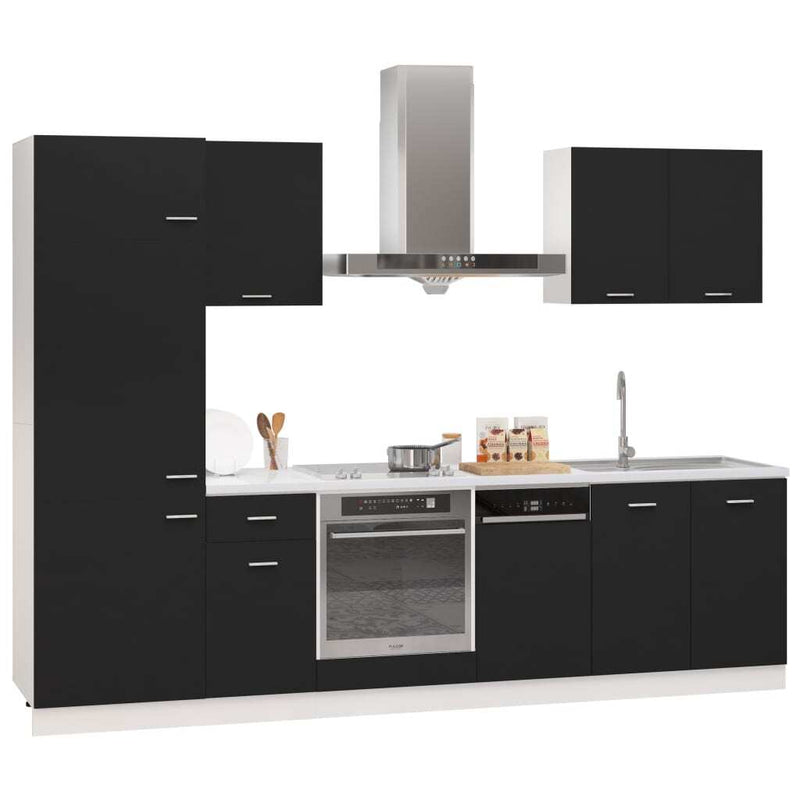 7 Piece Kitchen Cabinet Set Black Engineered Wood