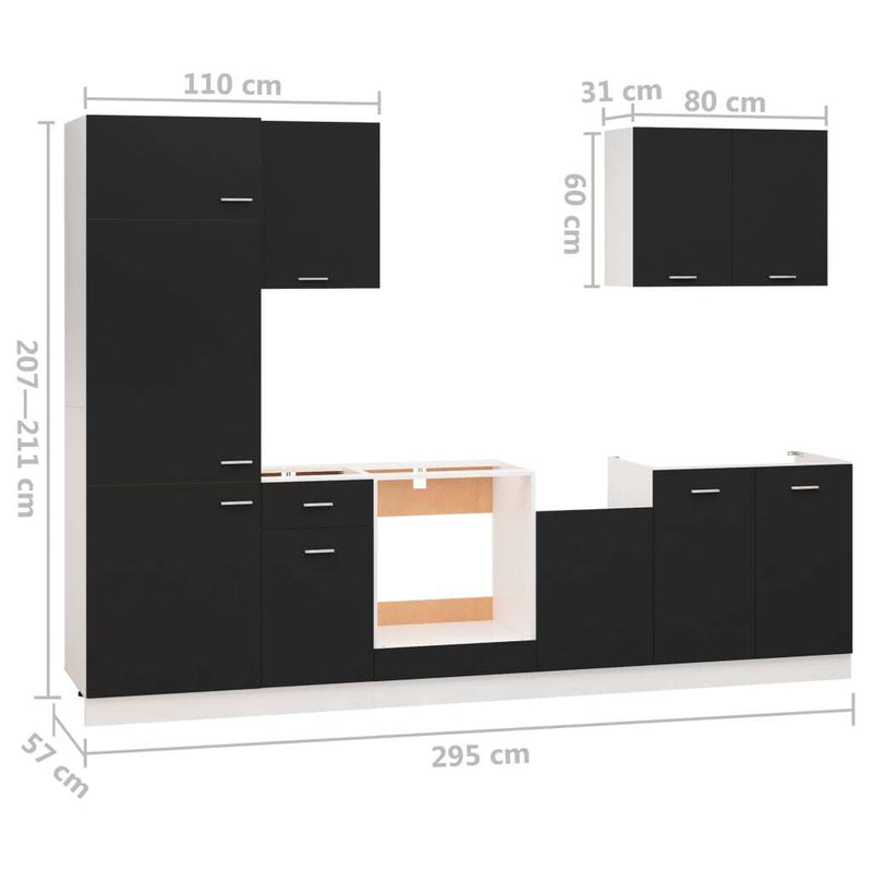 7 Piece Kitchen Cabinet Set Black Engineered Wood