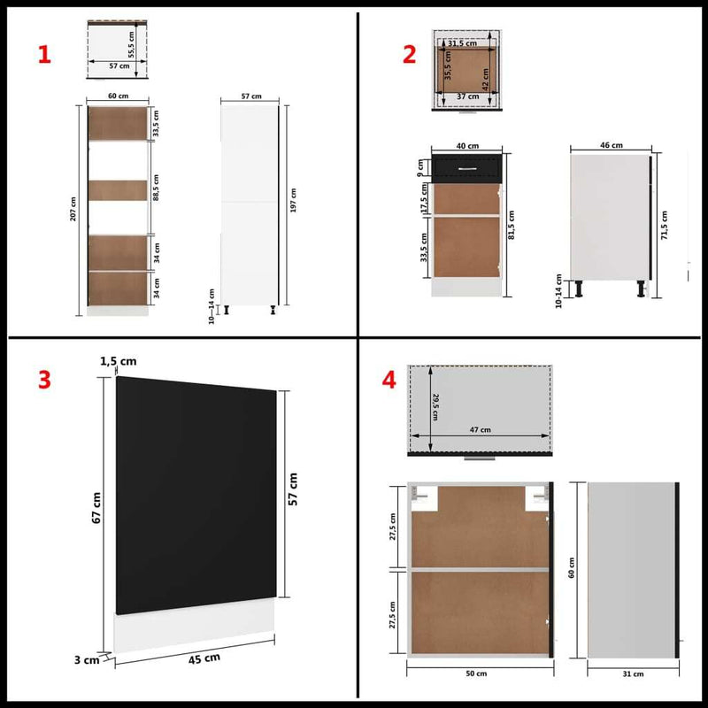 7 Piece Kitchen Cabinet Set Black Engineered Wood