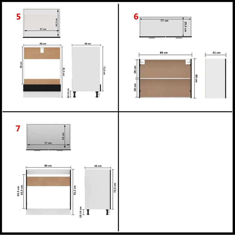 7 Piece Kitchen Cabinet Set Black Engineered Wood