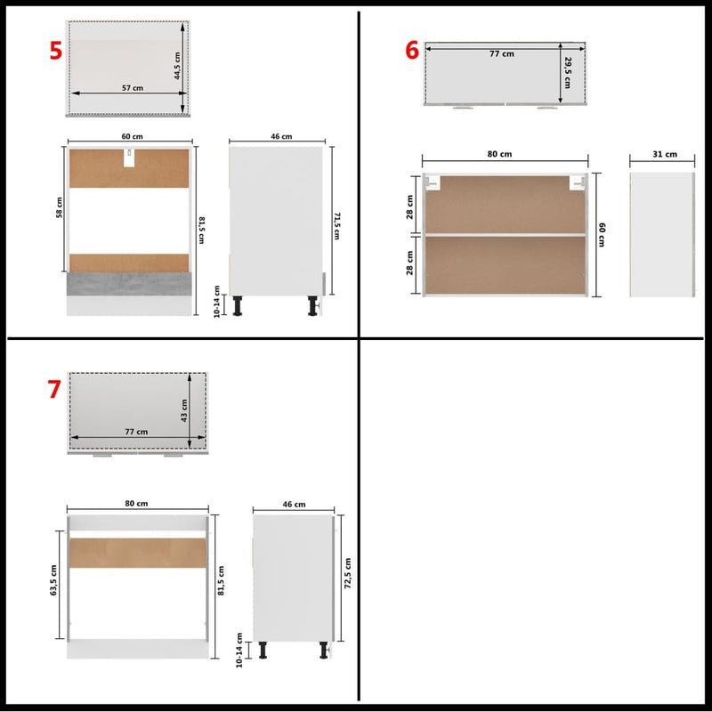 vidaXL 7 Piece Kitchen Cabinet Set Concrete Grey Engineered Wood