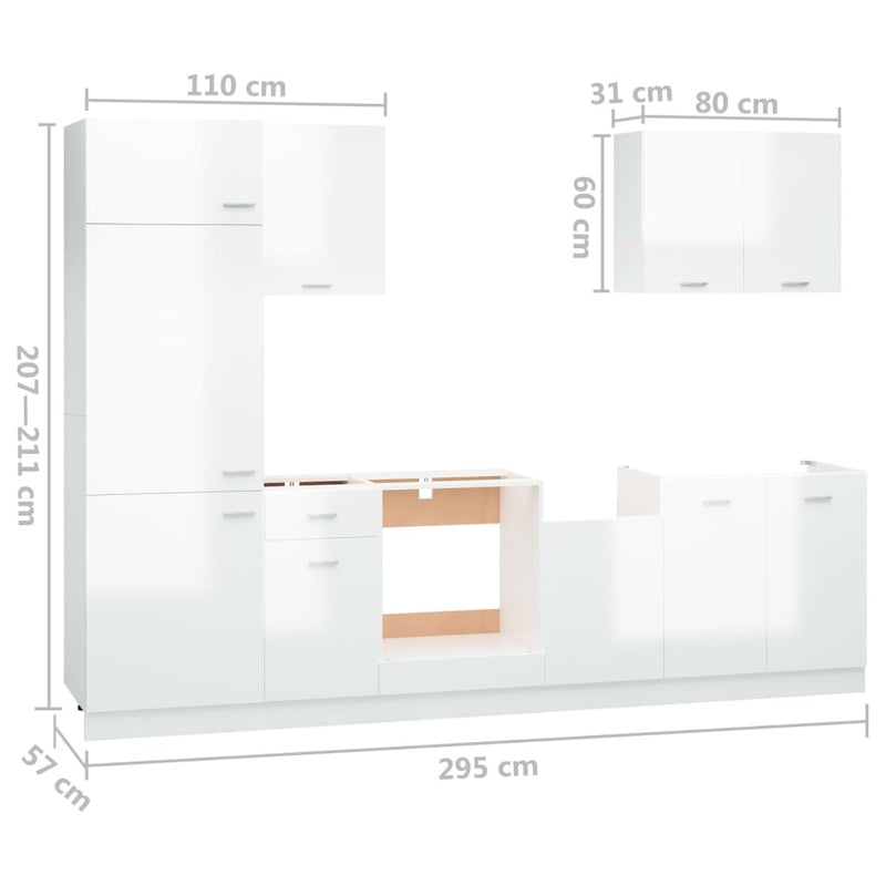 7 Piece Kitchen Cabinet Set High Gloss White Engineered Wood