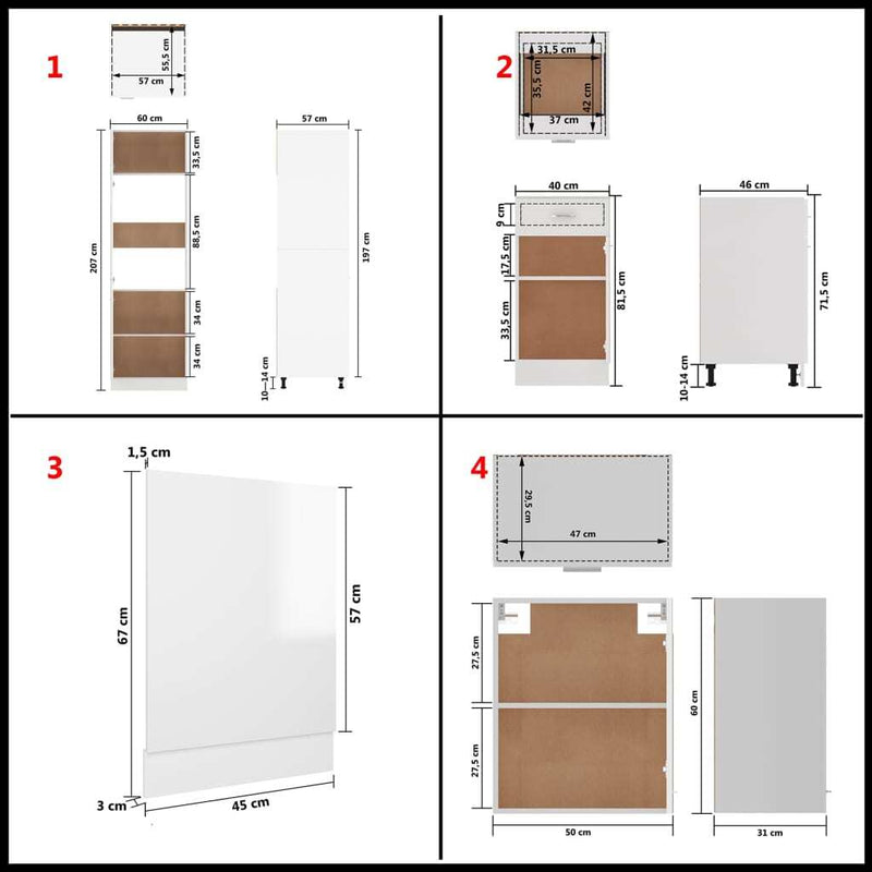 7 Piece Kitchen Cabinet Set High Gloss White Engineered Wood