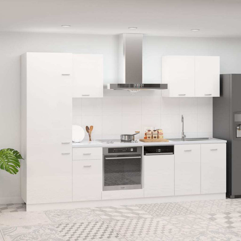 7 Piece Kitchen Cabinet Set High Gloss White Engineered Wood