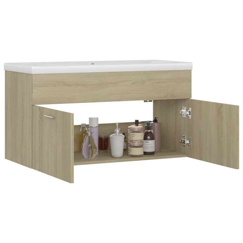 Sink Cabinet with Built-in Basin Sonoma Oak Engineered Wood