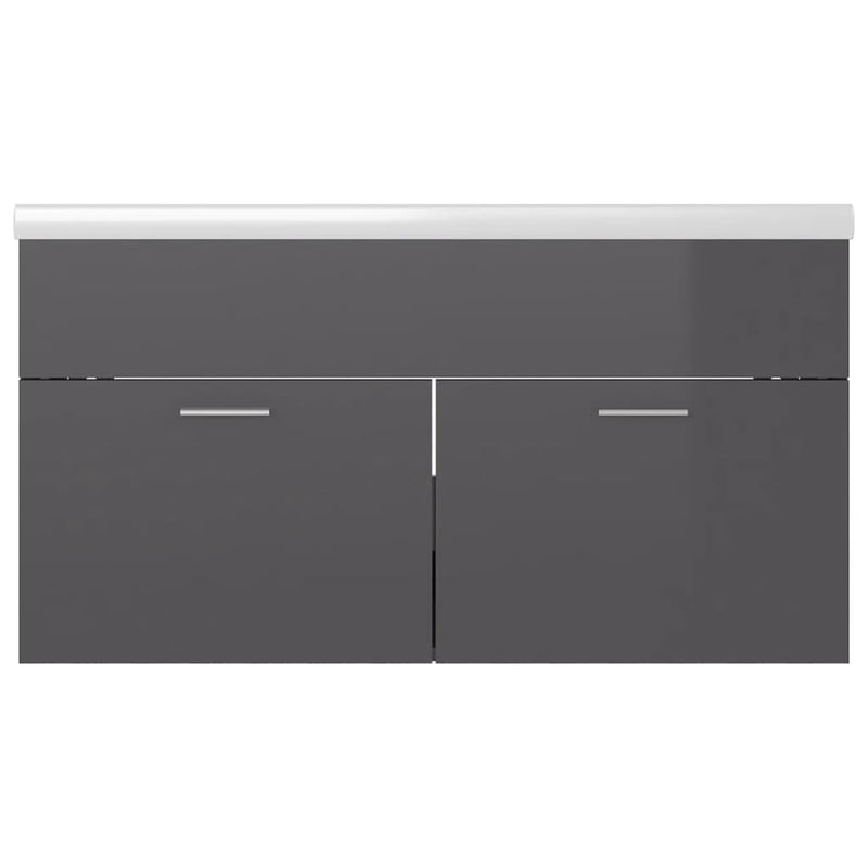 Sink Cabinet with Built-in Basin High Gloss Grey Engineered Wood