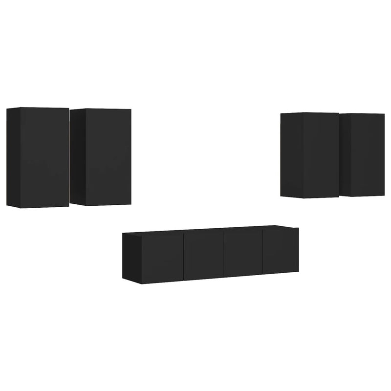 6 Piece TV Cabinet Set Black Engineered Wood