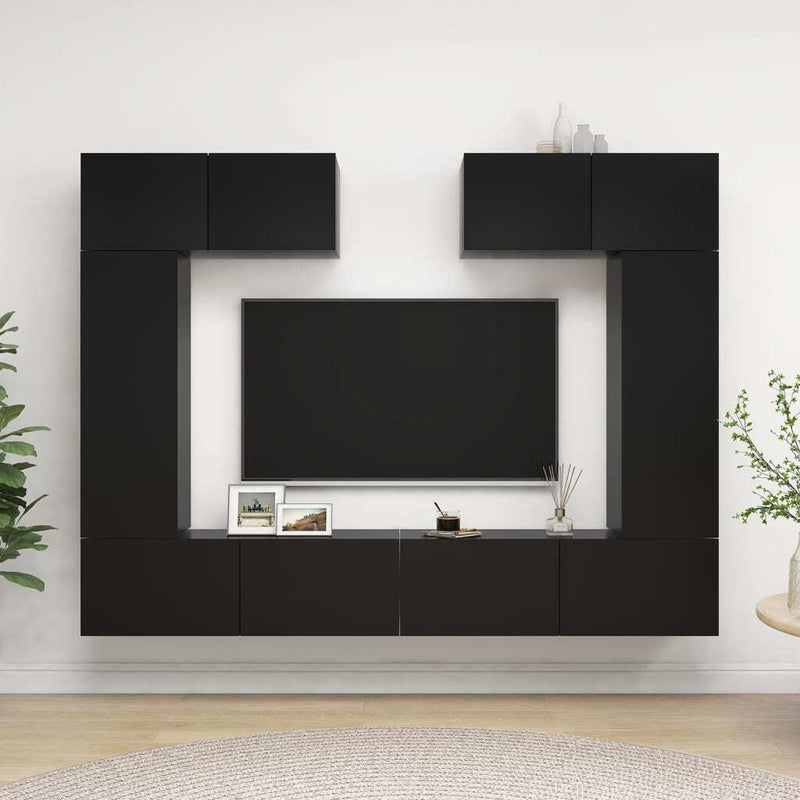 6 Piece TV Cabinet Set Black Engineered Wood