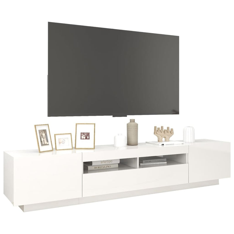 TV Cabinet with LED Lights High Gloss White 200x35x40 cm