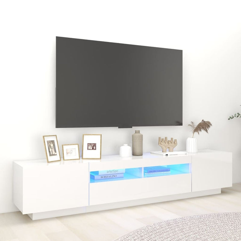 TV Cabinet with LED Lights High Gloss White 200x35x40 cm