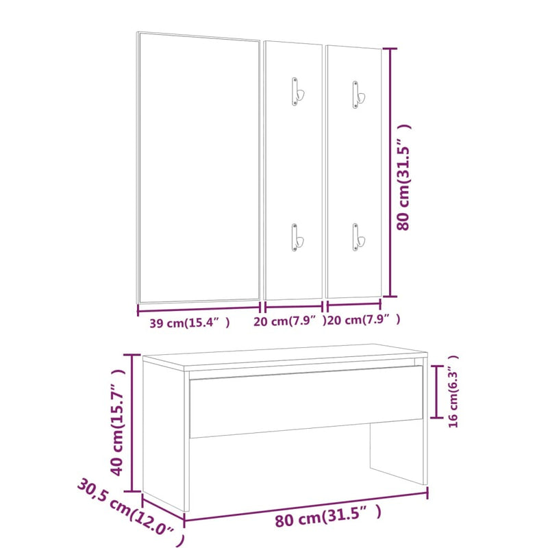 Hallway Furniture Set Sonoma Oak Engineered Wood