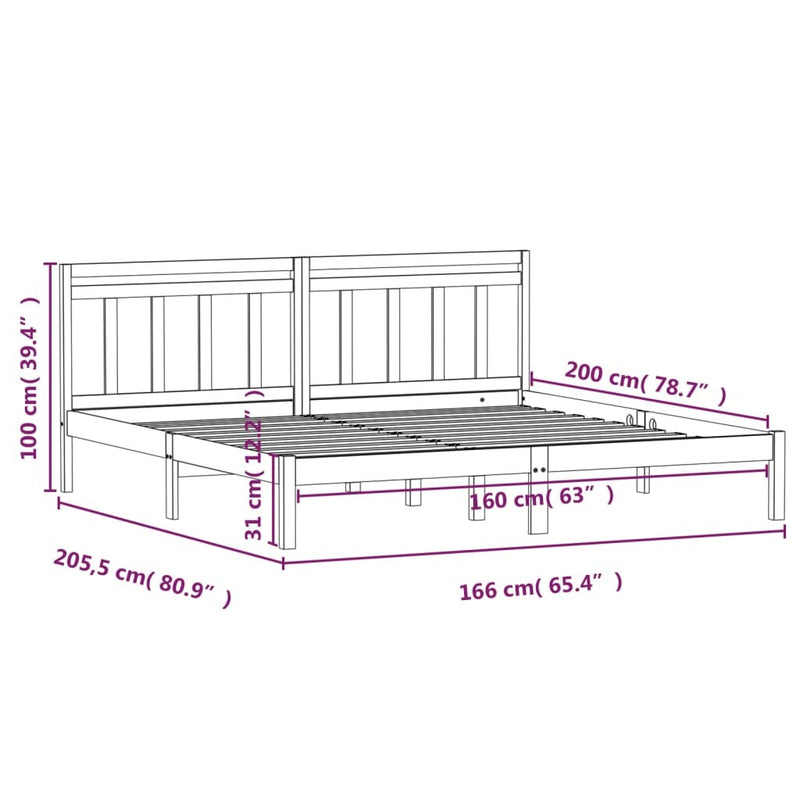 3100599  Bed Frame without Mattress Solid Wood 160x200 cm (810027+814104)