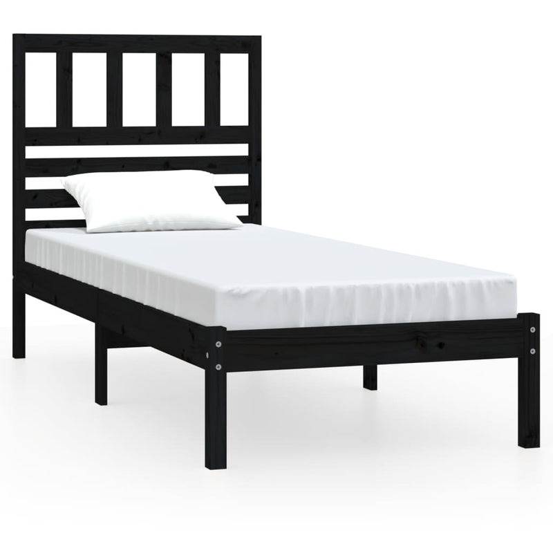 Bed Frame without Mattress Black Solid Wood Pine 100x200 cm