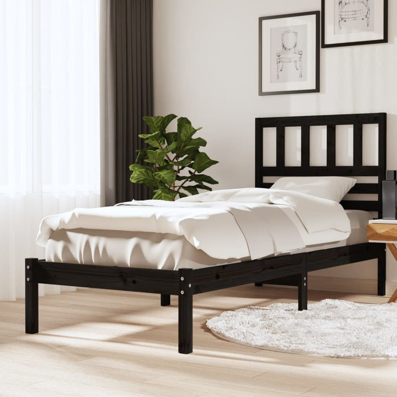 Bed Frame without Mattress Black Solid Wood Pine 100x200 cm